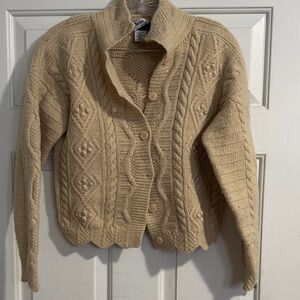 Vintage Textured Knit Cardigan in Cream. Wool and Angora